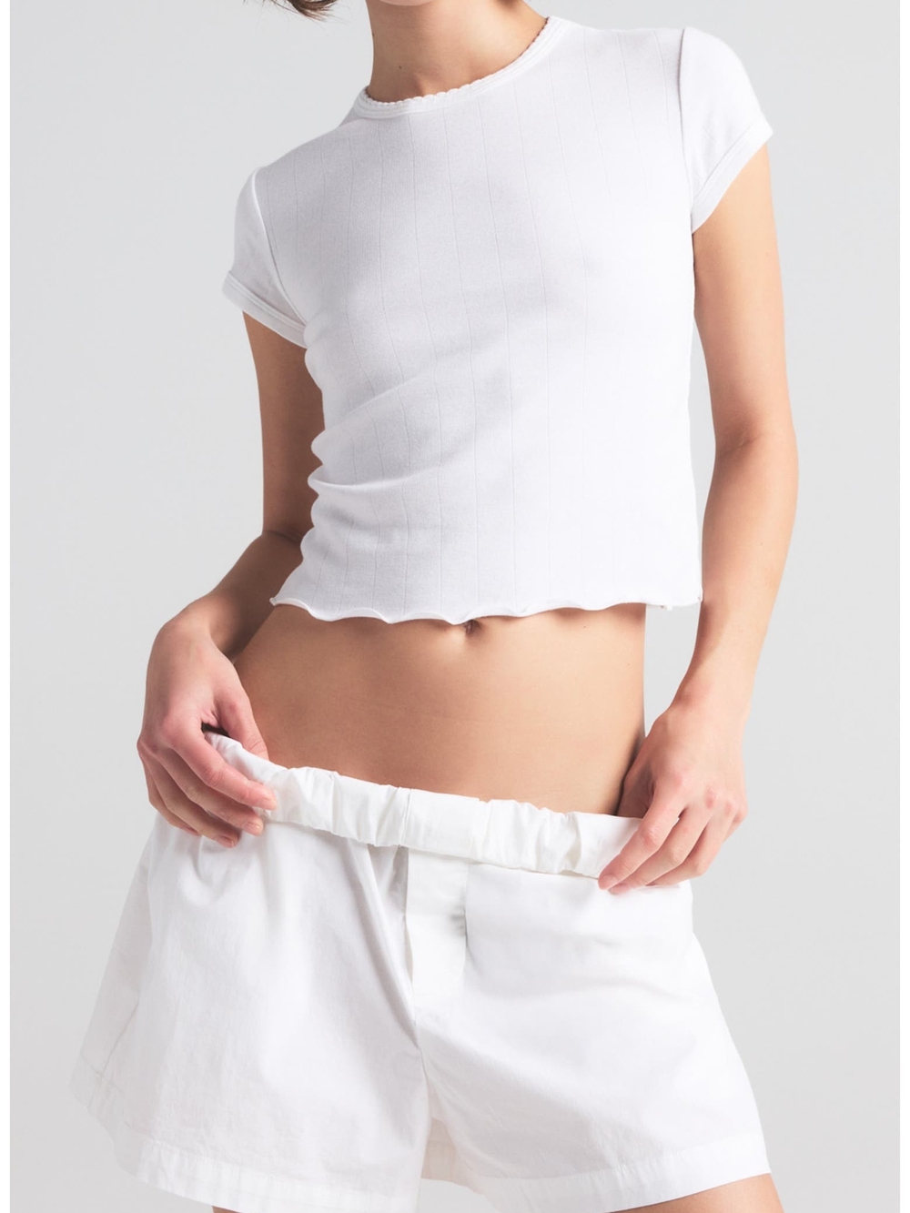 NWT $64 SKIMS Drop Needle Pointelle Baby Tee Marble Small